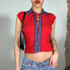 Vintage 2000's Red Ribbed Shirt with Blue Denim Trim Details