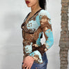 Vintage 2000's Brown and Turquoise Paisley V-Neck Top