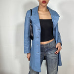 Vintage 90's Streetwear Baby Blue Midi Leather Coat