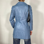 Vintage 90's Streetwear Baby Blue Midi Leather Coat