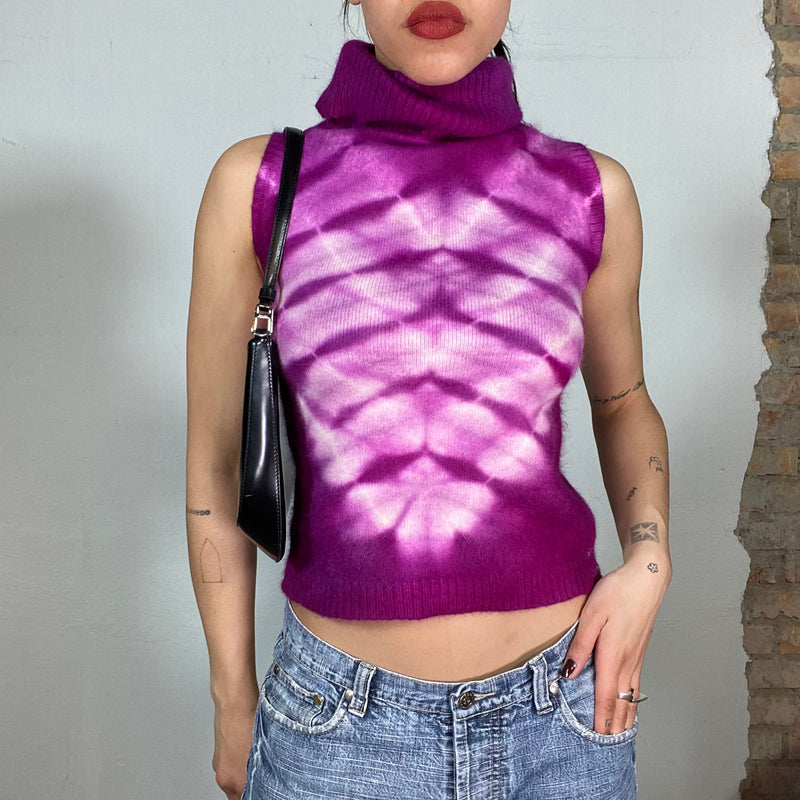 Vintage 2000's Pink Batik Sleeveless Knit Turtleneck Top