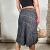 Vintage 90's Indie Grey Denim Midi Skirt with Contrast Stitching and Big Buckle Detail