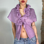 Vintage 2000's Lilac Knit Shirt with Ruffle Collar