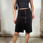 Vintage 90's Clubwear Black Baby Cord Midi Skirt with Zipper Detail