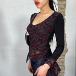 Vintage 2000's Black and Red Lace Longsleeve Top