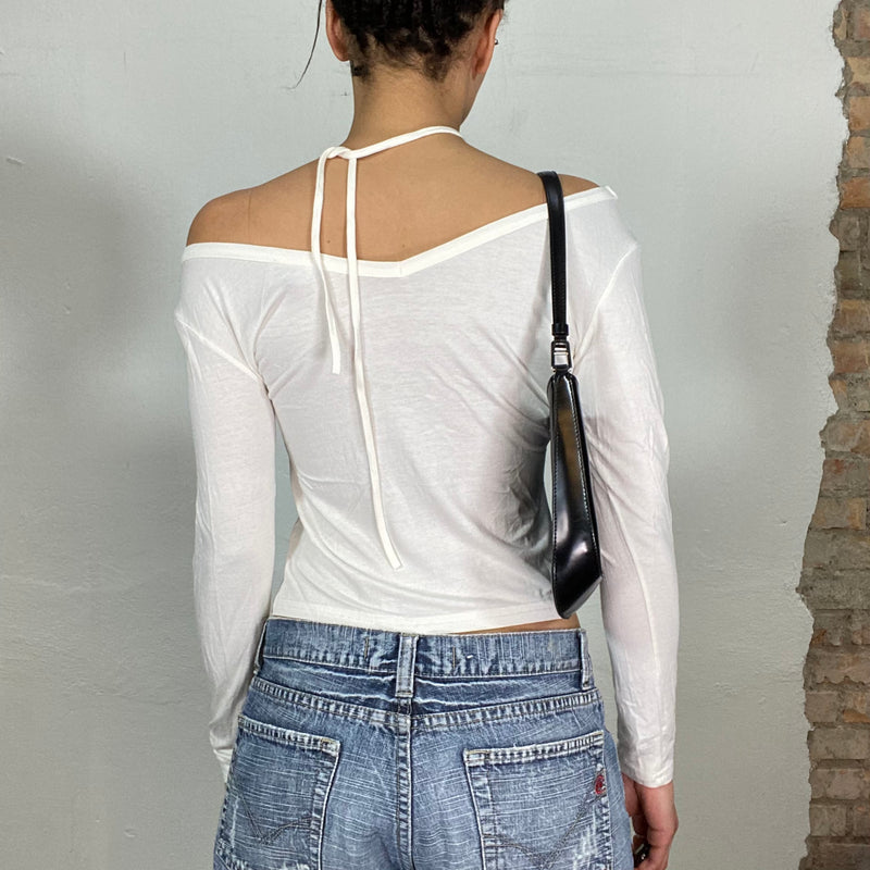 Vintage 2000's White Off Shoulder Top with Shell Ring Detail