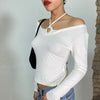 Vintage 2000's White Off Shoulder Top with Shell Ring Detail