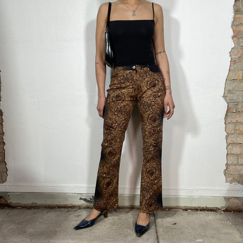 Vintage 90's Golden and Brown Floral and Paisley Print Pants