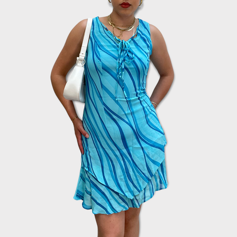 Vintage Blue Waved Midi Dress