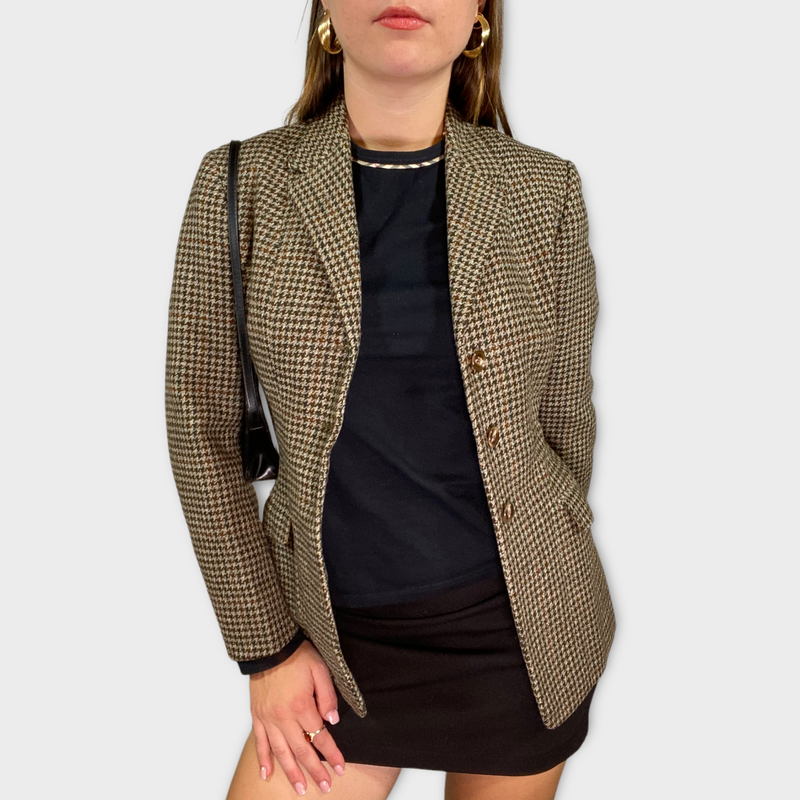 Vintage 90s Checkered Blazer with Silky Lining Fabric