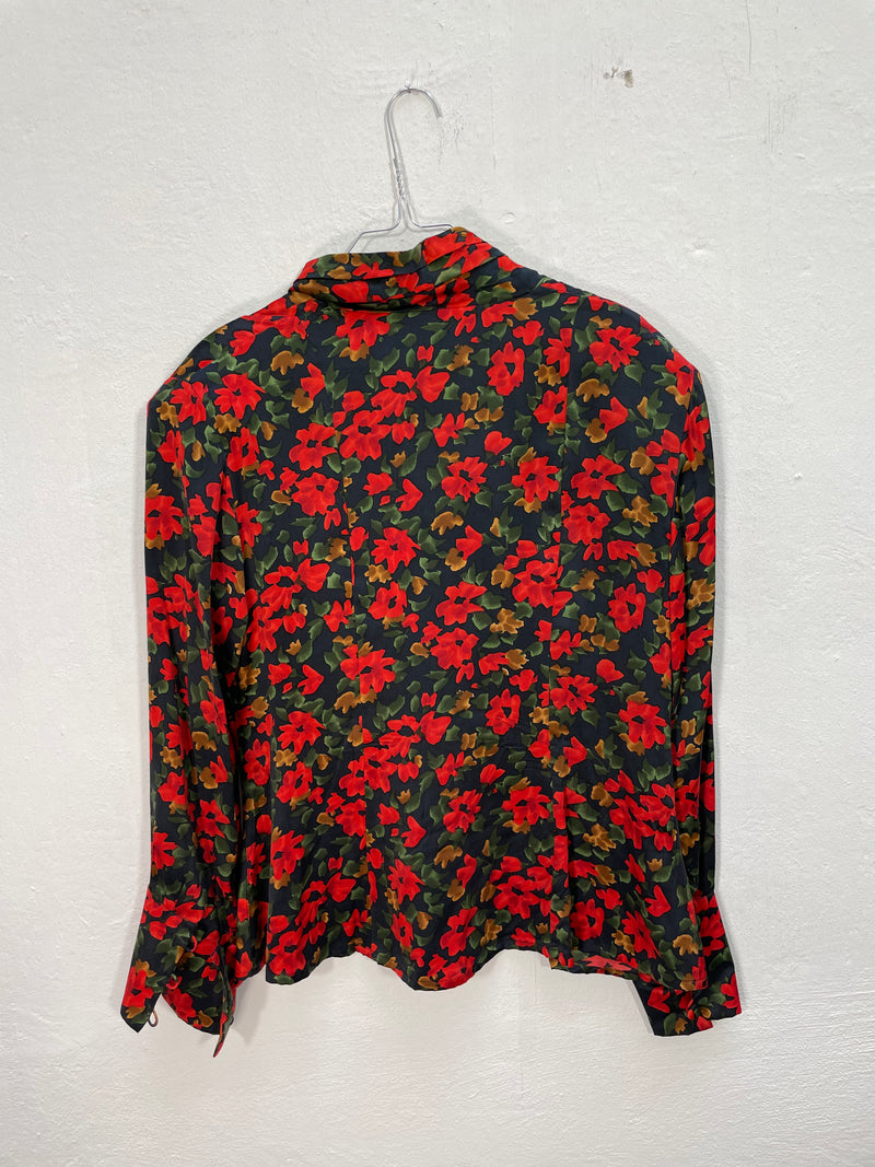 Vintage 70s Inspired 100% Silk Flower Blouse