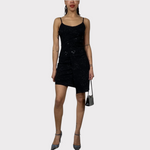 Vintage 2000's Black Glittery Asymmetrical Mini Dress