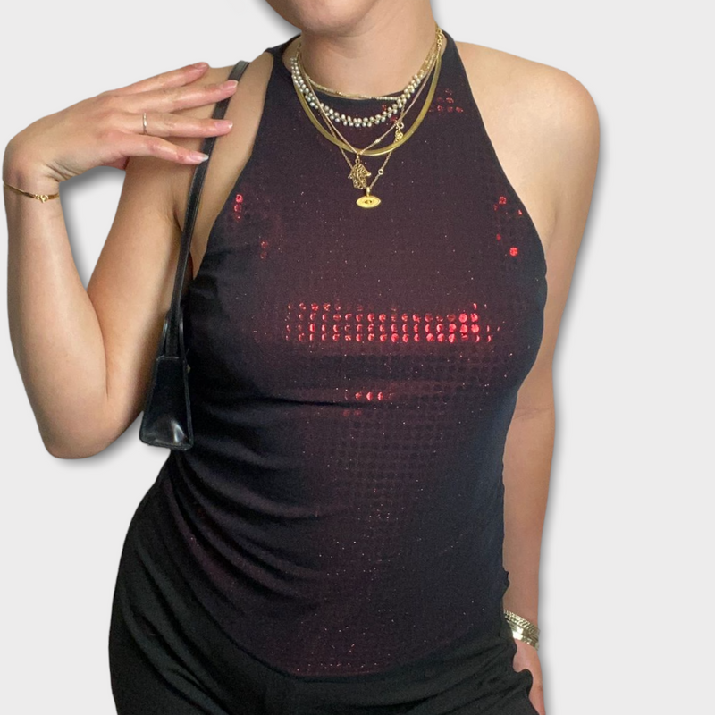 Vintage Disco Top with Mesh Overlay