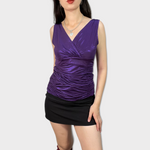 Vintage Glitter Purple V-Cut Top with Ruffle Details