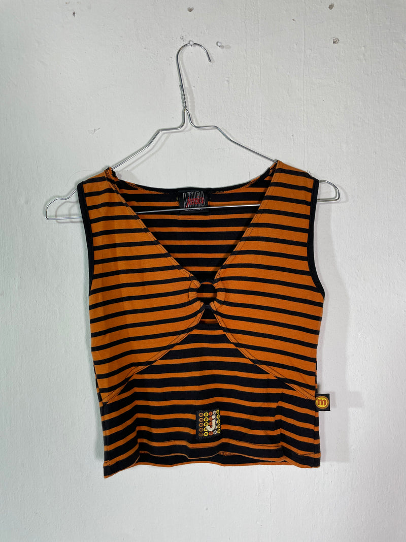 Vintage Orange and Black Striped Deux Piece