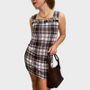Vintage 90s Checkered Dress with Square Neckline