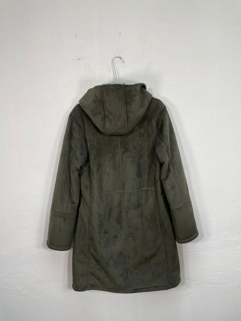 Vintage 90s Vegan Green Coat with Faux Fur Lining