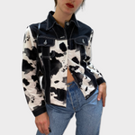 Vintage 90s Jeans Jacket with Faux Cow Fur