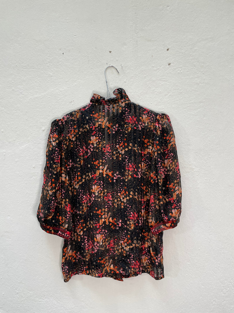 Vintage 2000s Romantic Flower Blouse with Baloon Sleeves
